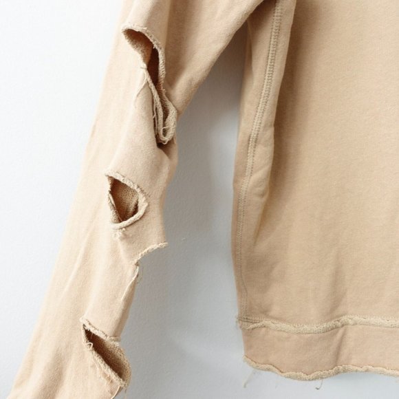Distressed Camel Sweatshirt Womens XS Cut Out Ripped Pullover  ALALA Cypher USA - Picture 13 of 16